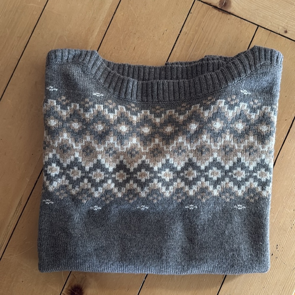 Sherpa Merino Wool Blend Boatneck Sweater Women's M Taupe Fairisle NWT - Picture 7 of 7